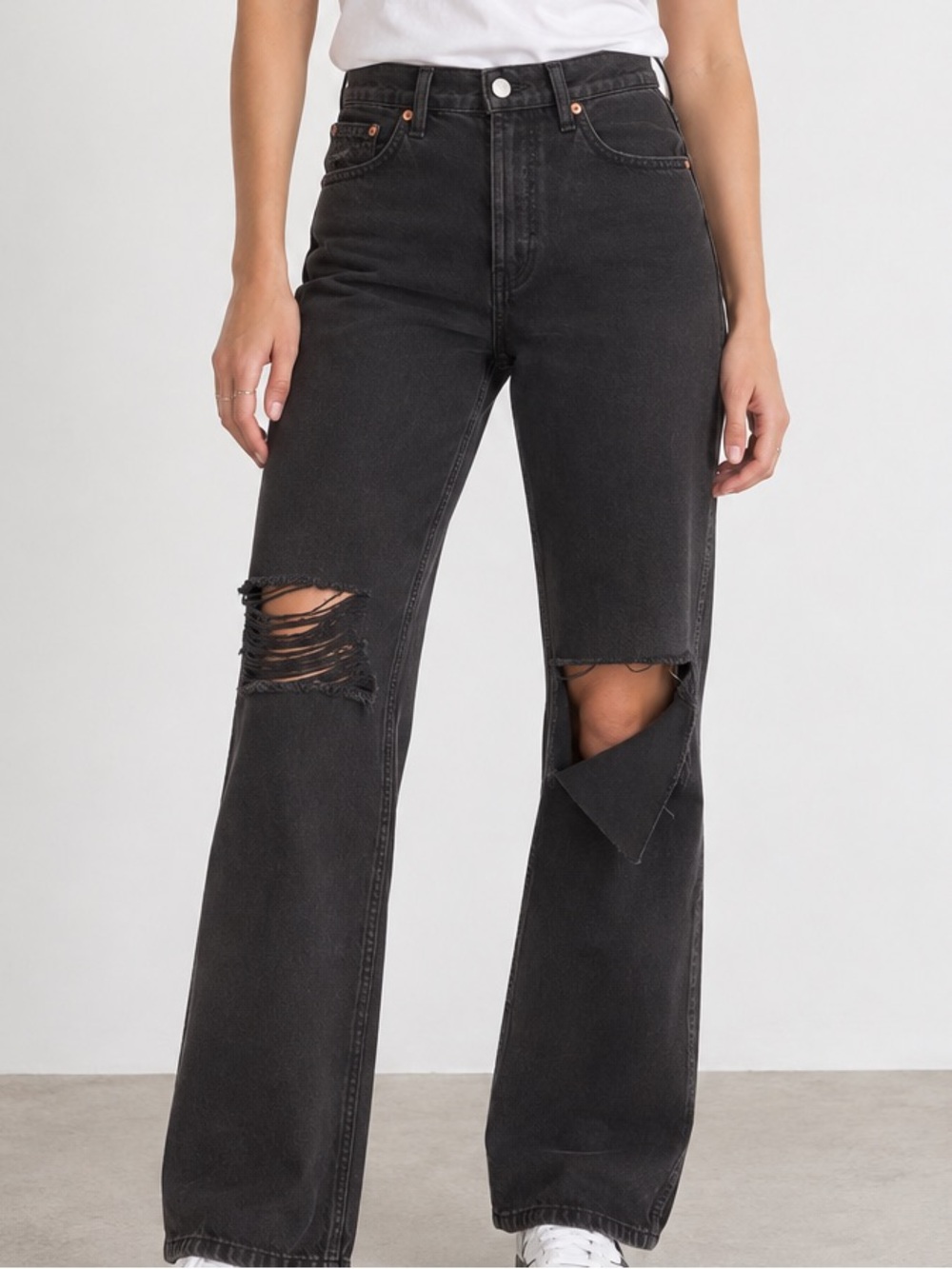 Re/Done Black High Loose Distressed Baggy Straight Leg Jean 26